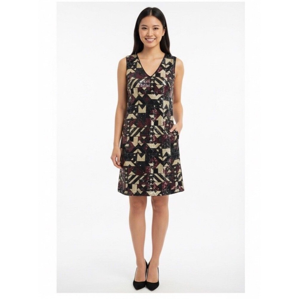 Nwt Nicole Miller New York V-Women Dress Size 8 Neck Sequin Shift Cocktail